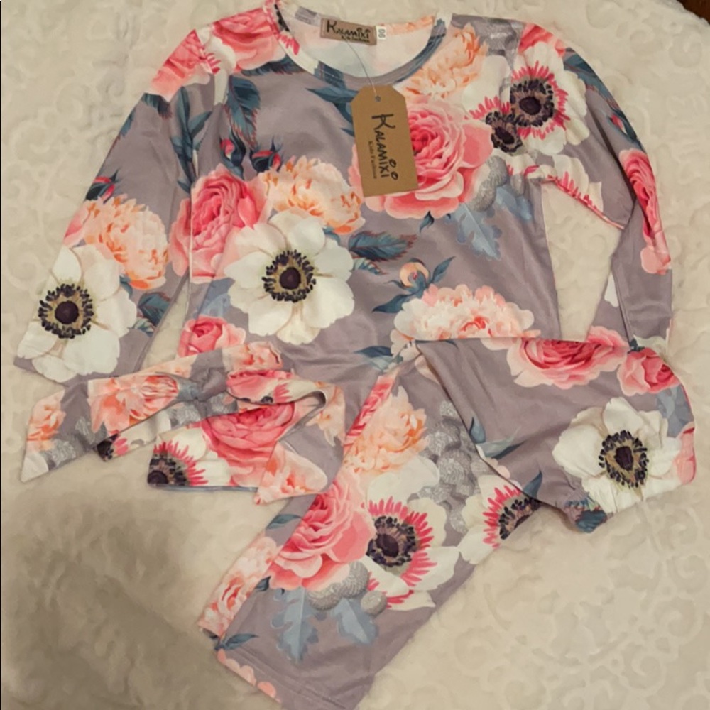 Grey Floral Set 18M NWT